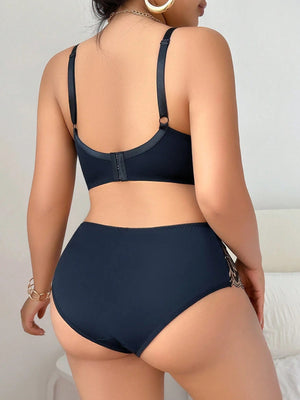 SHEIN 2pcs/Set Plus Size Lingerie Set, Lift & Support Bra With Sexy Lace Patchwork Design And Matching Panty - Negative Apparel