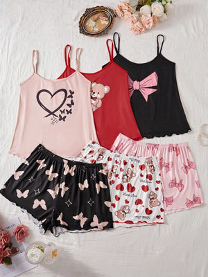 SHEIN 3pcs Plus Size Printed Camisole & Shorts Pajama Set - Negative Apparel