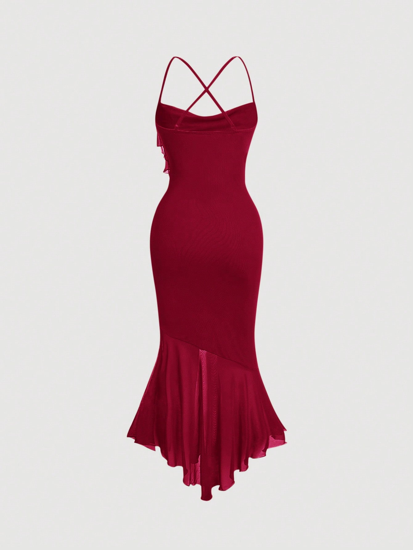 SHEIN Asymmetric Collar Fish Tail Halterneck Dress - Negative Apparel