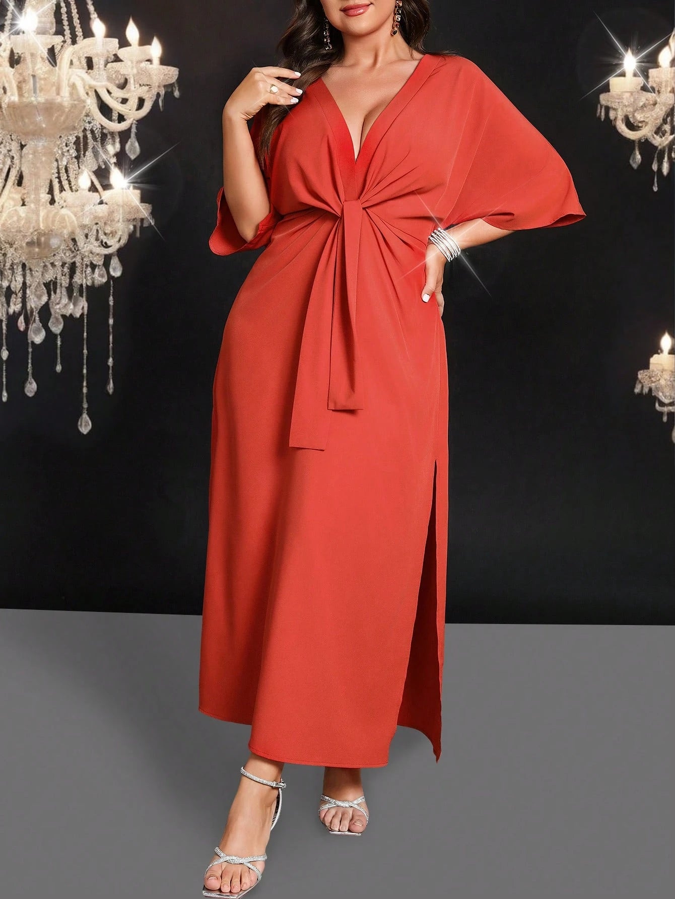 SHEIN Belle Long Waist Cinched Solid Color Simple Stylish Casual Everyday Dress - Negative Apparel