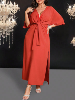 SHEIN Belle Long Waist Cinched Solid Color Simple Stylish Casual Everyday Dress - Negative Apparel