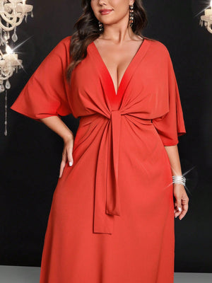 SHEIN Belle Long Waist Cinched Solid Color Simple Stylish Casual Everyday Dress - Negative Apparel