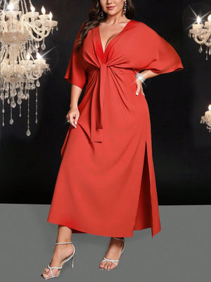 SHEIN Belle Long Waist Cinched Solid Color Simple Stylish Casual Everyday Dress - Negative Apparel