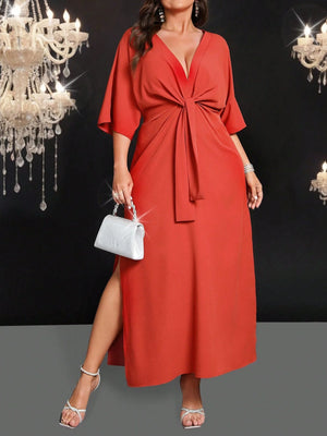 SHEIN Belle Long Waist Cinched Solid Color Simple Stylish Casual Everyday Dress - Negative Apparel