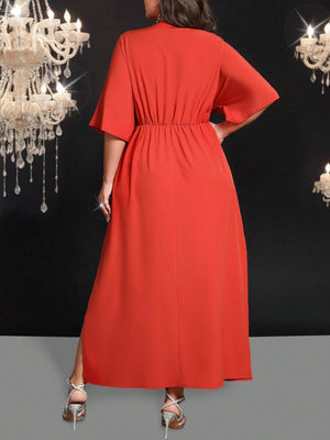 SHEIN Belle Long Waist Cinched Solid Color Simple Stylish Casual Everyday Dress - Negative Apparel