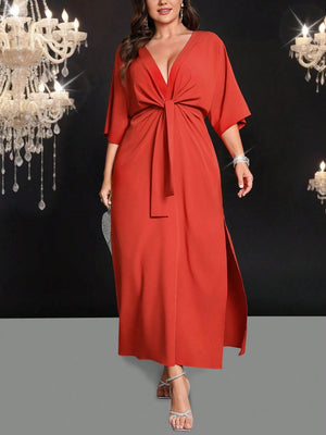 SHEIN Belle Long Waist Cinched Solid Color Simple Stylish Casual Everyday Dress - Negative Apparel