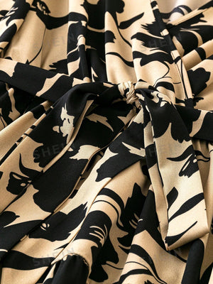 SHEIN Clasi Plus Floral Print Overlap Collar Dress - Negative Apparel