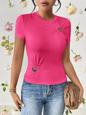 SHEIN Essnce Heart Cut Out Ruched Detail Tee - Negative Apparel