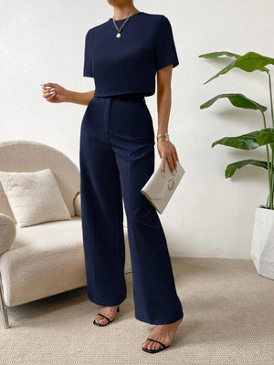 SHEIN Essnce Solid Tee & Wide Leg Pants - Negative Apparel