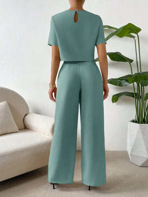 SHEIN Essnce Solid Tee & Wide Leg Pants - Negative Apparel