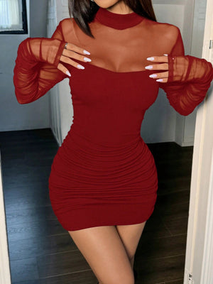 SHEIN EZwear Red Mesh Spaghetti Strap 2 - in - 1 Dress - Negative Apparel