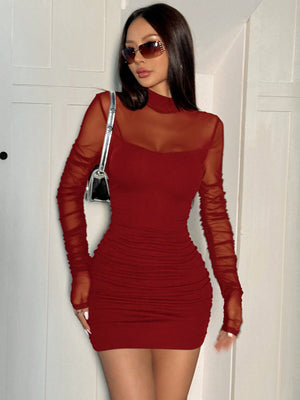 SHEIN EZwear Red Mesh Spaghetti Strap 2 - in - 1 Dress - Negative Apparel