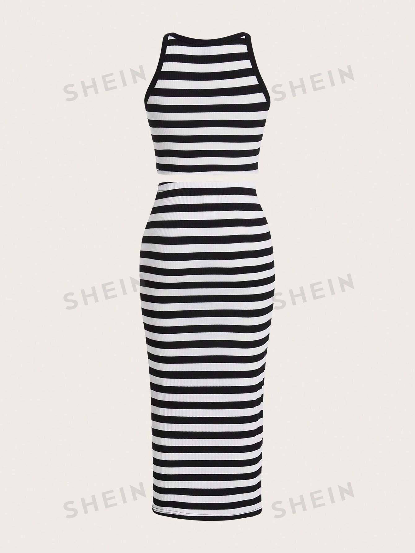 SHEIN EZwear Striped Tank Top & Skirt - Negative Apparel