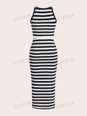 SHEIN EZwear Striped Tank Top & Skirt - Negative Apparel