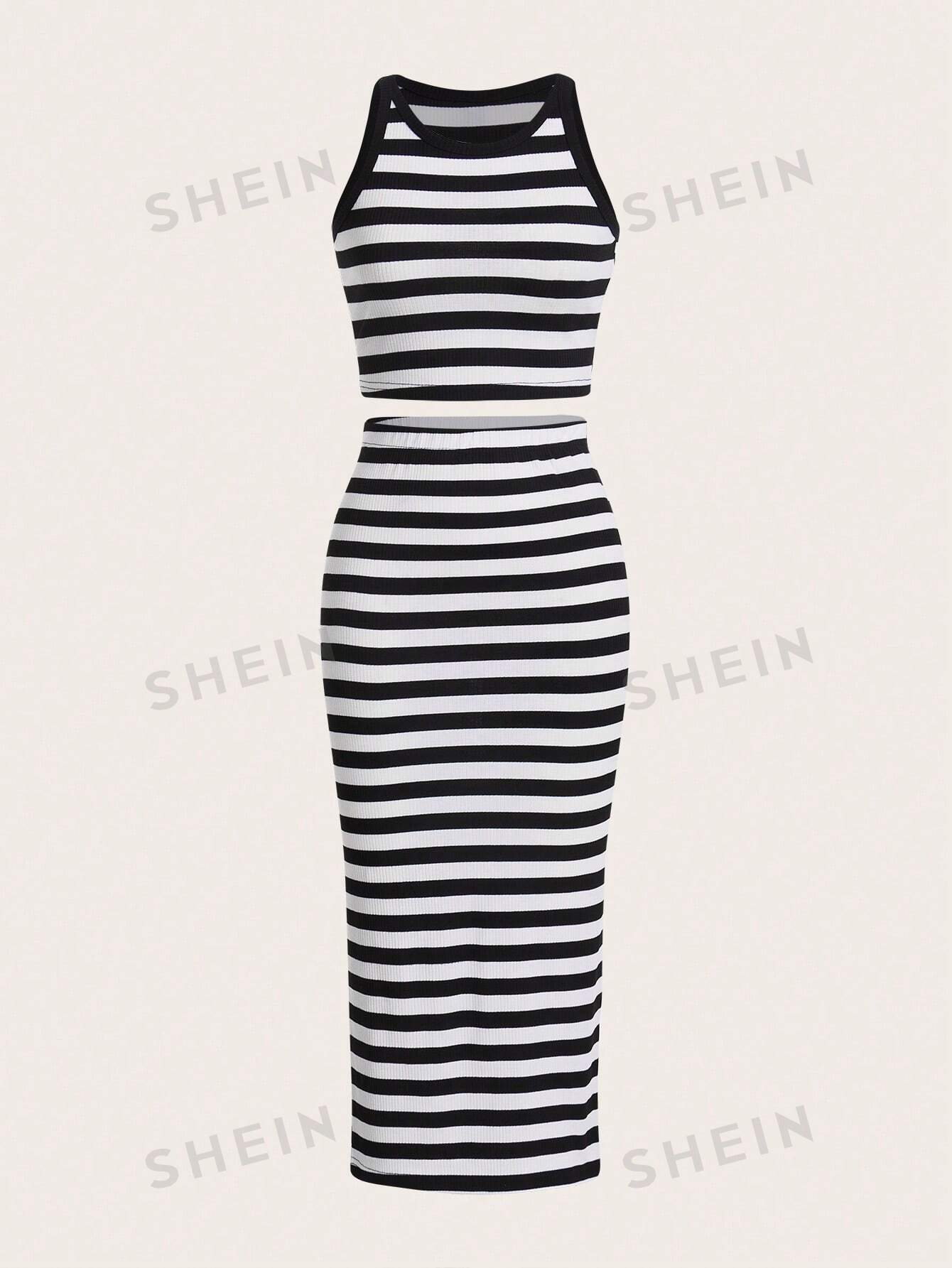 SHEIN EZwear Striped Tank Top & Skirt - Negative Apparel