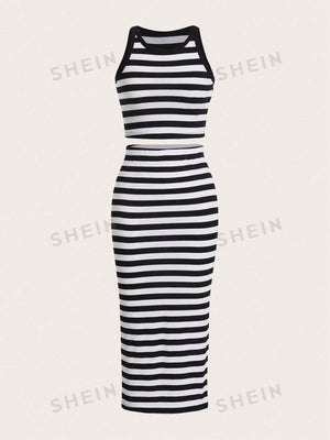 SHEIN EZwear Striped Tank Top & Skirt - Negative Apparel