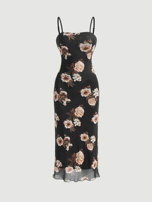 SHEIN Floral Print Lettuce Trim Cami Dress - Negative Apparel