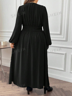 SHEIN Frenchy Plus Size Women's Pleated High Side Split Dress - Negative Apparel