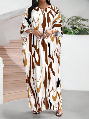 SHEIN Lady Autumn AndCasual Contrast Woven Notched Wrap One Piece Sleeve Maxi Plus Size Dresses Fall Women Outfits Going Out Outfits Women Robes Four Seasonseaster Dress Women Beach Outfits For Woman Business Casual Woman Summer Outfits For Women Summer D - Negative Apparel