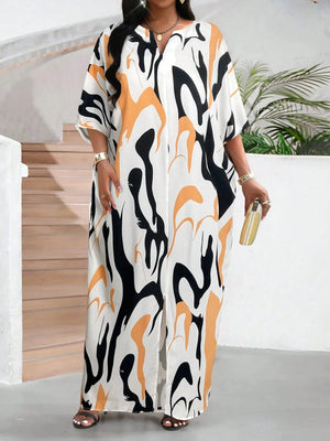 SHEIN Lady Autumn AndCasual Contrast Woven Notched Wrap One Piece Sleeve Maxi Plus Size Dresses Fall Women Outfits Going Out Outfits Women Robes Four Seasonseaster Dress Women Beach Outfits For Woman Business Casual Woman Summer Outfits For Women Summer D