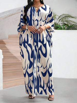 SHEIN Lady Autumn AndCasual Contrast Woven Notched Wrap One Piece Sleeve Maxi Plus Size Dresses Fall Women Outfits Going Out Outfits Women Robes Four Seasonseaster Dress Women Beach Outfits For Woman Business Casual Woman Summer Outfits For Women Summer D - Negative Apparel