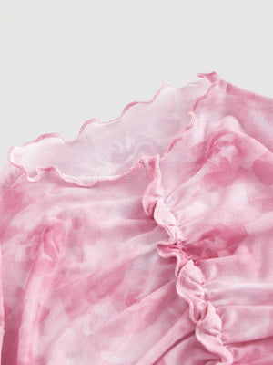 SHEIN MOD Women's Floral Print Bell Sleeve Top FD - Negative Apparel