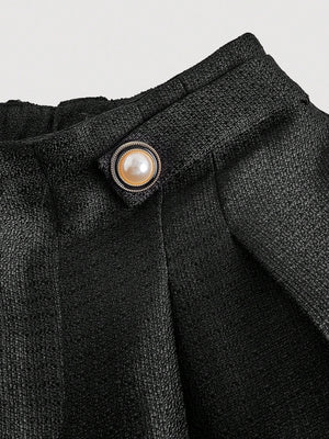 SHEIN MOD Women's Pleated Loose Solid Color Tweed Elegant Wide Leg Pants In Fall/Winter - Negative Apparel