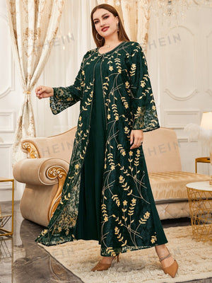 SHEIN Modely Plus Flower Embroidered Contrast Lace Overlay Tunic Dress - Negative Apparel