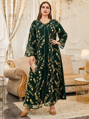 SHEIN Modely Plus Flower Embroidered Contrast Lace Overlay Tunic Dress - Negative Apparel