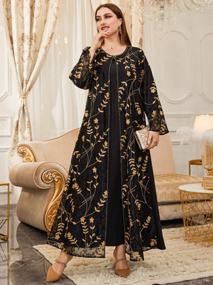 SHEIN Modely Plus Flower Embroidered Contrast Lace Overlay Tunic Dress - Negative Apparel