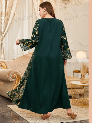 SHEIN Modely Plus Flower Embroidered Contrast Lace Overlay Tunic Dress - Negative Apparel