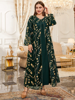 SHEIN Modely Plus Flower Embroidered Contrast Lace Overlay Tunic Dress - Negative Apparel