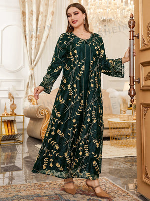 SHEIN Modely Plus Flower Embroidered Contrast Lace Overlay Tunic Dress - Negative Apparel