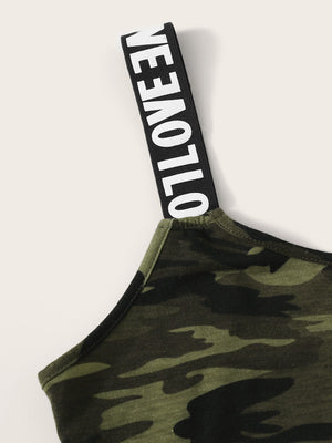 SHEIN Mulvari Love Graphic Camo Print Crop Top - Negative Apparel