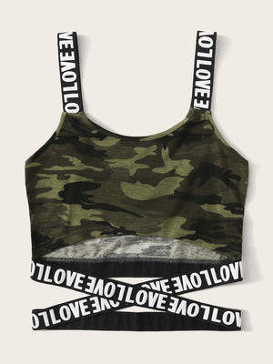 SHEIN Mulvari Love Graphic Camo Print Crop Top - Negative Apparel