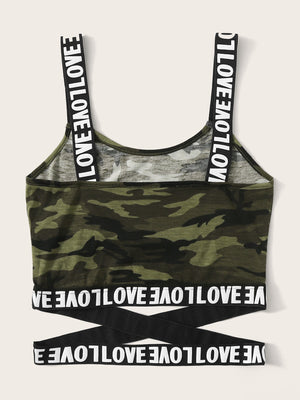 SHEIN Mulvari Love Graphic Camo Print Crop Top - Negative Apparel