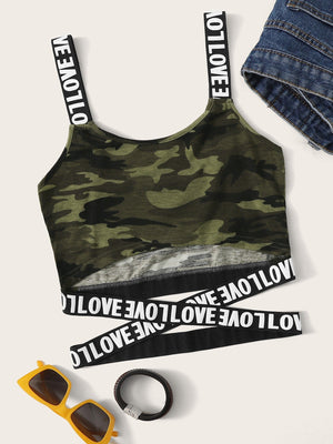 SHEIN Mulvari Love Graphic Camo Print Crop Top - Negative Apparel