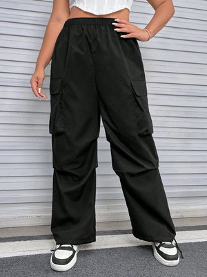 SHEIN Plus Flap Pocket Side Cargo Pants - Negative Apparel