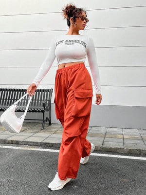 SHEIN Plus Flap Pocket Side Cargo Pants - Negative Apparel