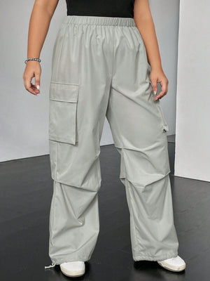 SHEIN Plus Flap Pocket Side Cargo Pants - Negative Apparel