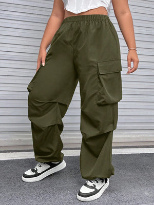 SHEIN Plus Flap Pocket Side Cargo Pants - Negative Apparel