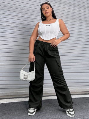 SHEIN Plus Flap Pocket Side Cargo Pants - Negative Apparel