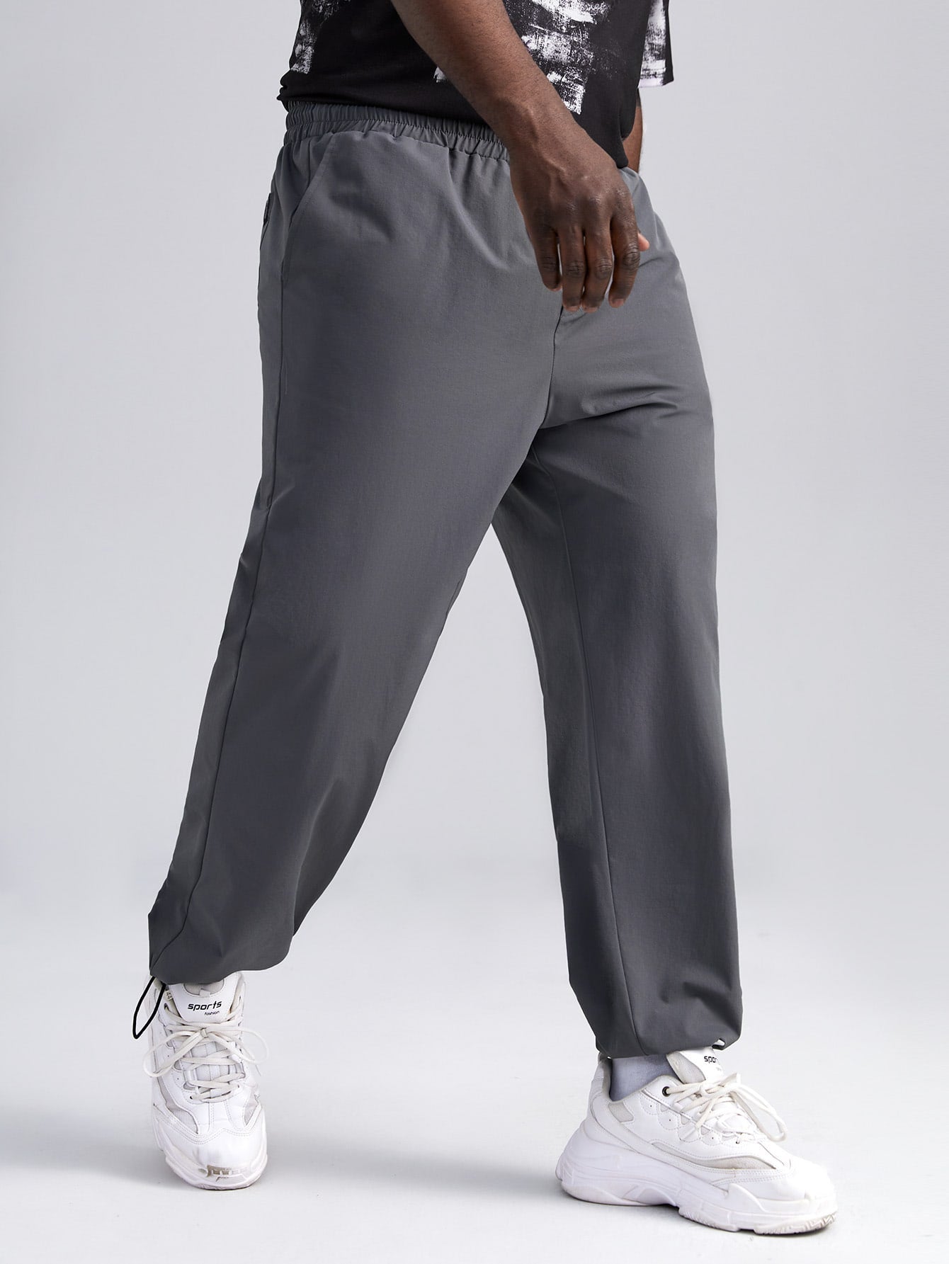 SHEIN Plus Size Solid Drawstring Waist Pants - Negative Apparel