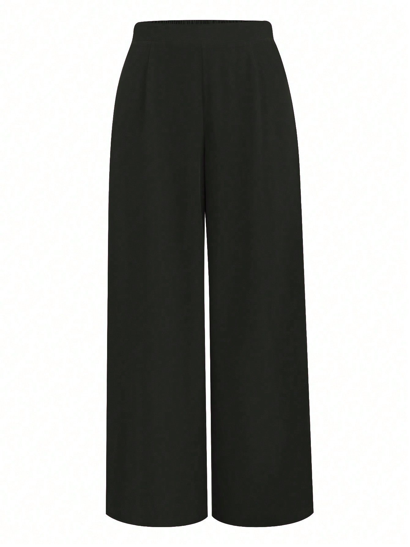 SHEIN Plus Size Women Solid Color Pleated Wide Leg Loose Pants - Negative Apparel