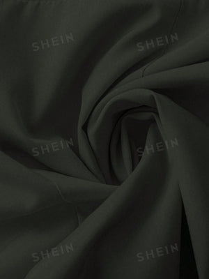 SHEIN Plus Size Women Solid Color Pleated Wide Leg Loose Pants - Negative Apparel