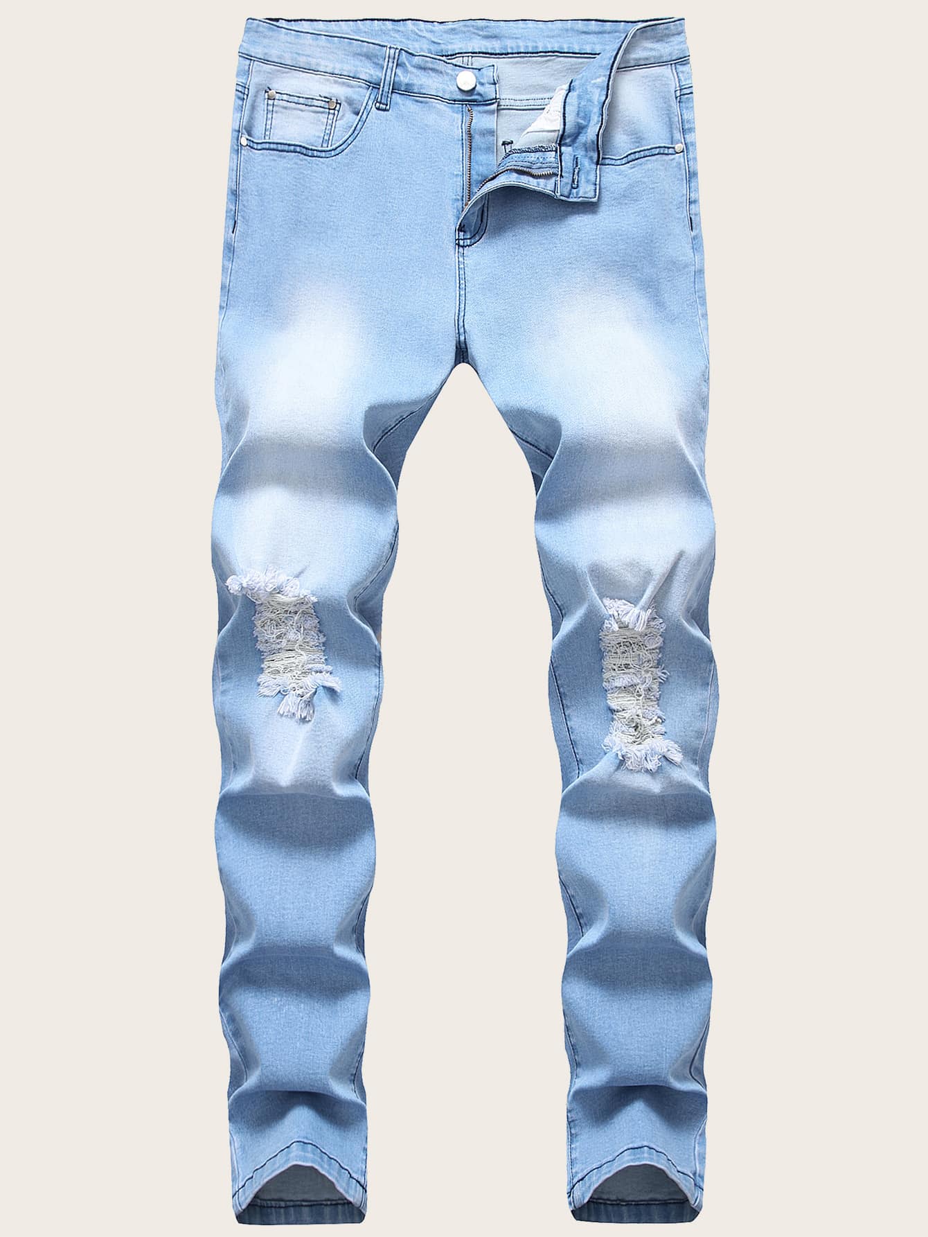SHEIN Ripped Button Fly Washed Jeans - Negative Apparel