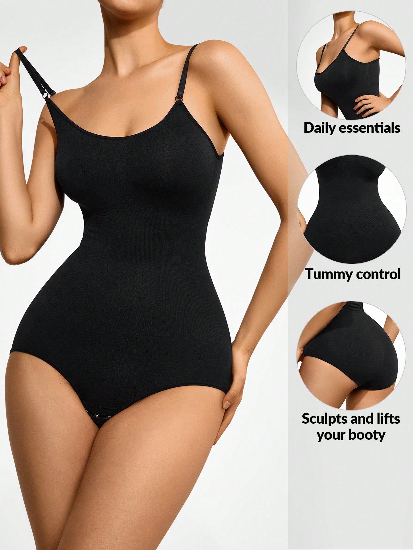 SHEIN SHAPE Solid Shapewear Bodysuit - Negative Apparel