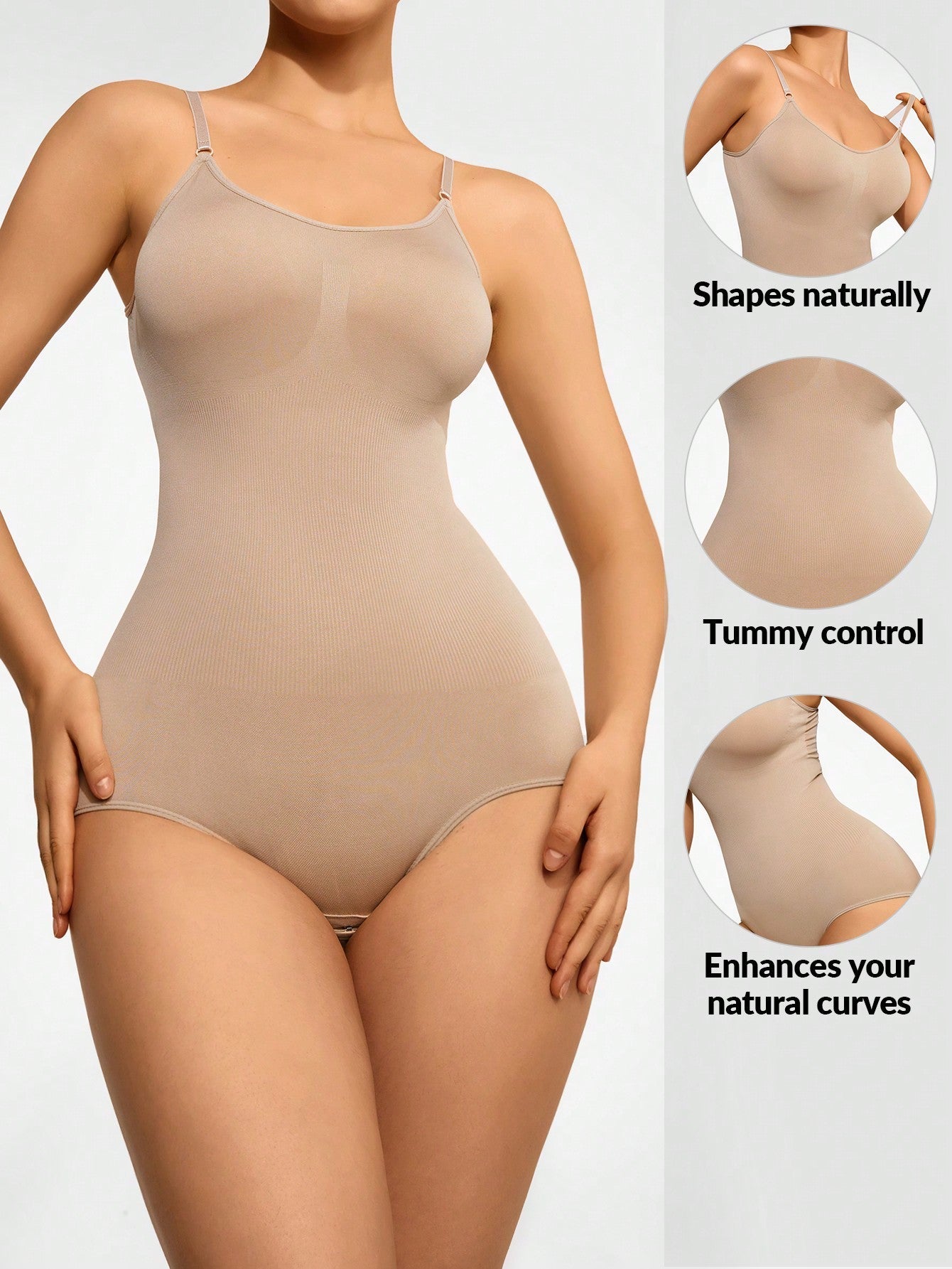 SHEIN SHAPE Solid Shapewear Bodysuit - Negative Apparel