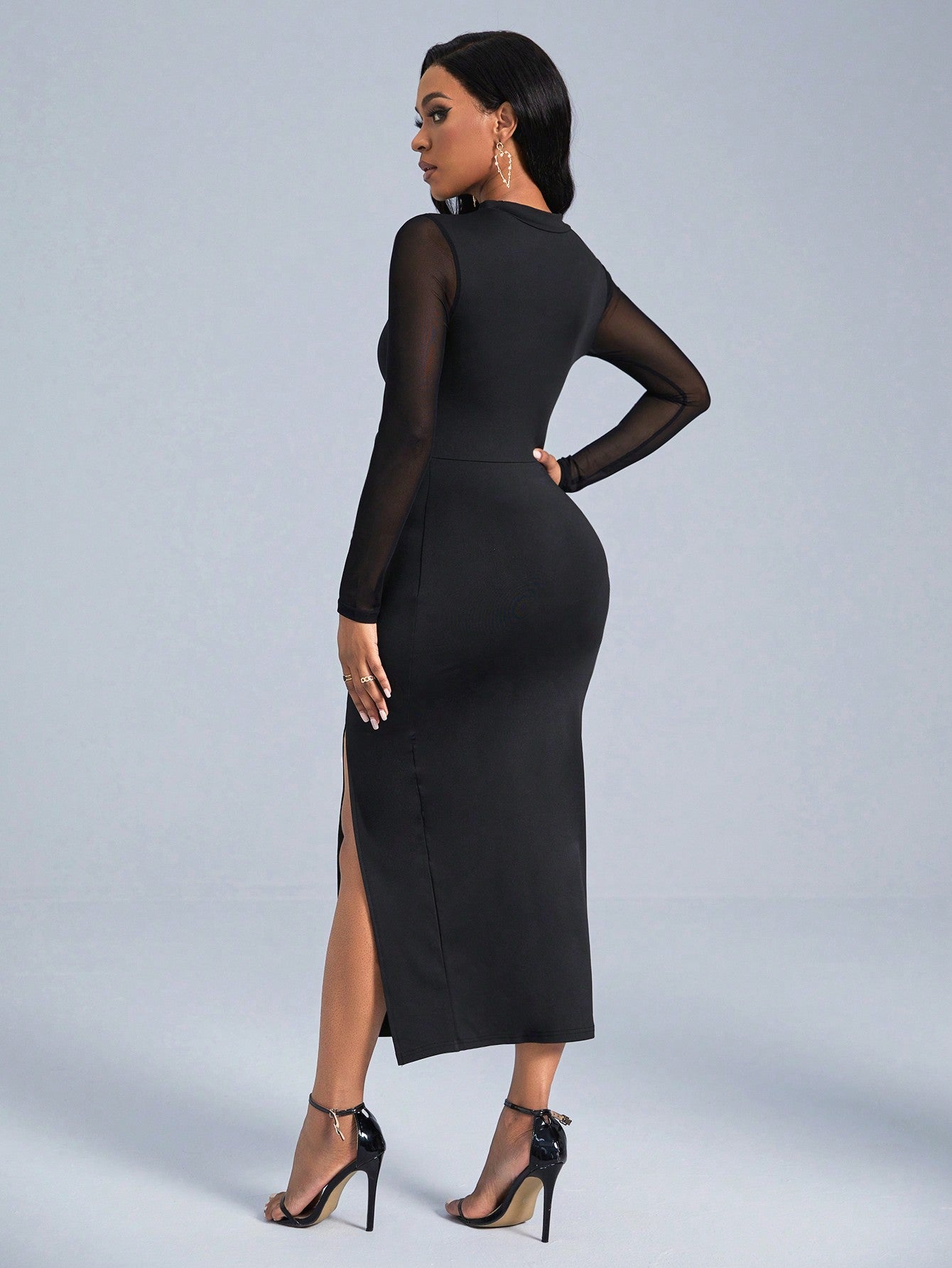 SHEIN Slayr Cut Out Front Contrast Mesh Split Thigh Dress - Negative Apparel