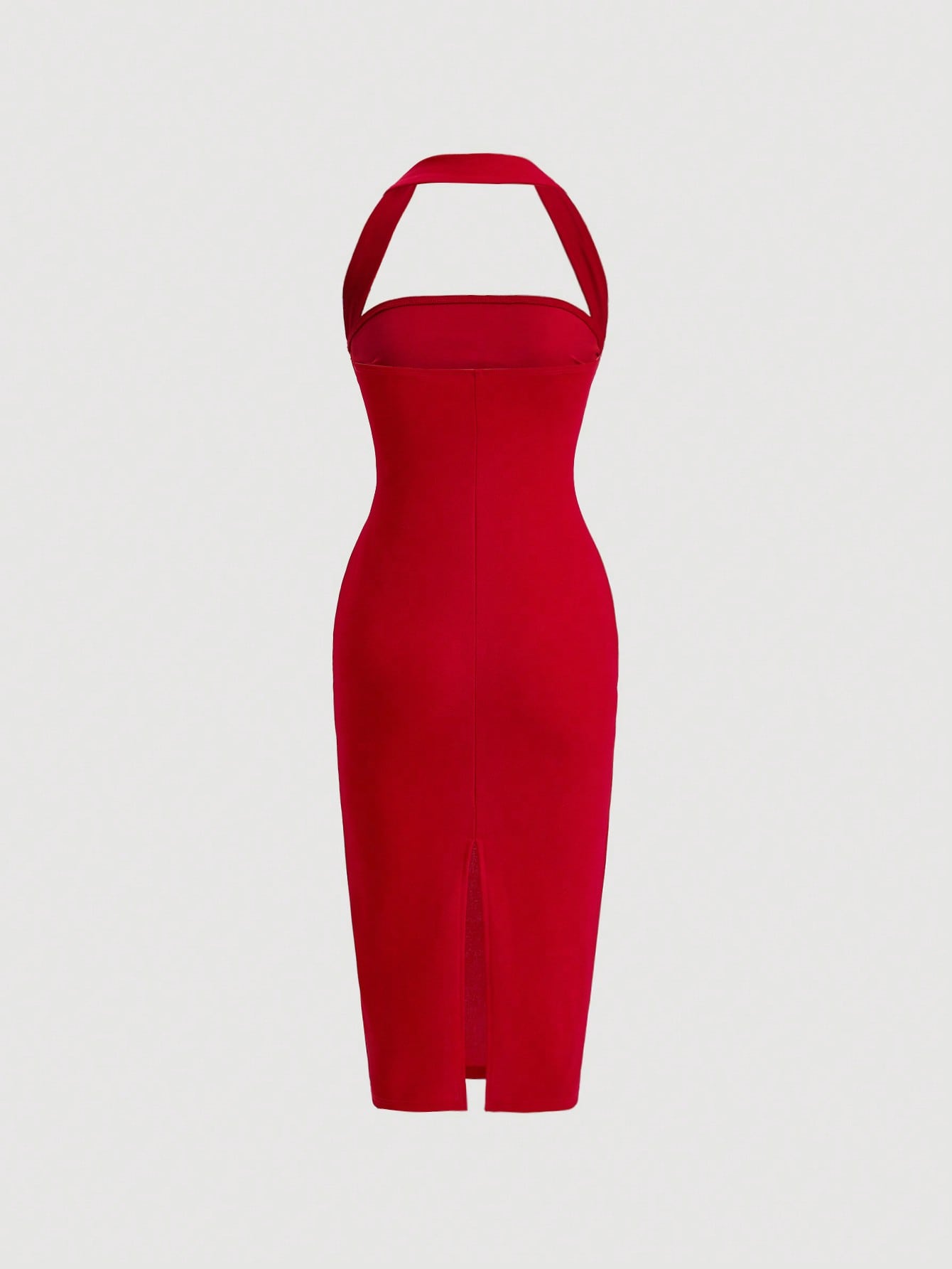 SHEIN Solid Ruched Halter Neck Backless Dress - Negative Apparel